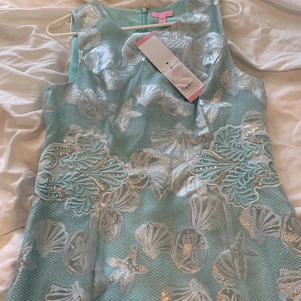 Lilly Pulitzer Aqua and Silver Mini Dress - Picture 10 of 12